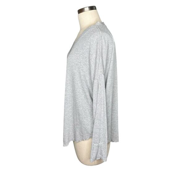 YOUNGLA Silver Cloud Cardigan Sweater Button Front V-Neck S/M Gray Ribbed Knit - Picture 2 of 6